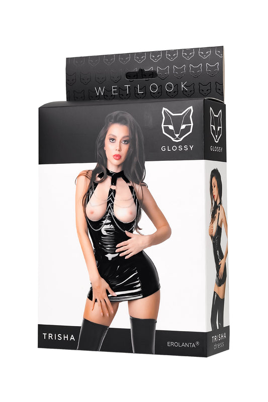 Glossy - Vestito Eco Pelle con Catene sul Seno - Trisha